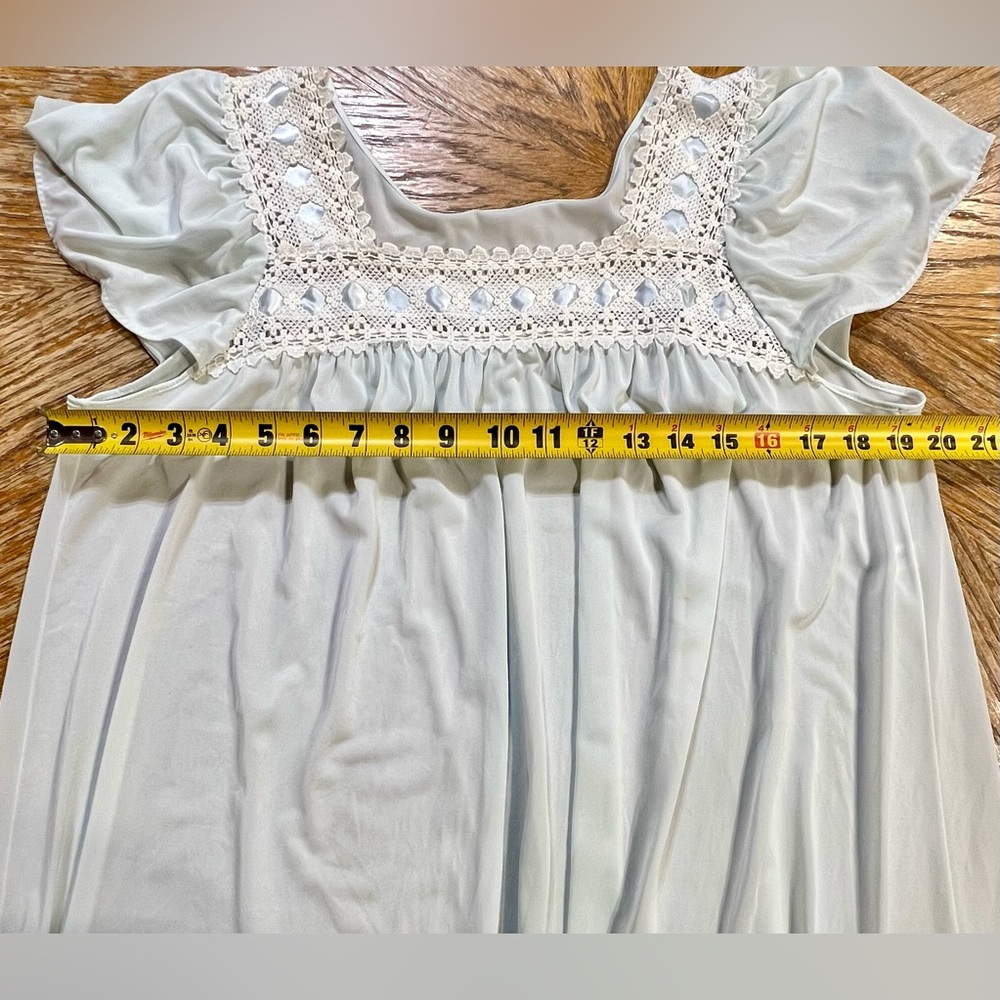 VINTAGE‎ nylon crochet lace ribbon silky nightgown flutter sleeve midi lingerie - Picture 12 of 14